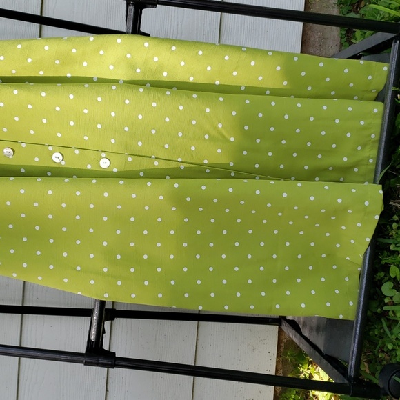 BNWT COLDWATER CREEK Zesty Green Polka Dot Button Front Belted Fit & Flare (10) - Picture 3 of 11